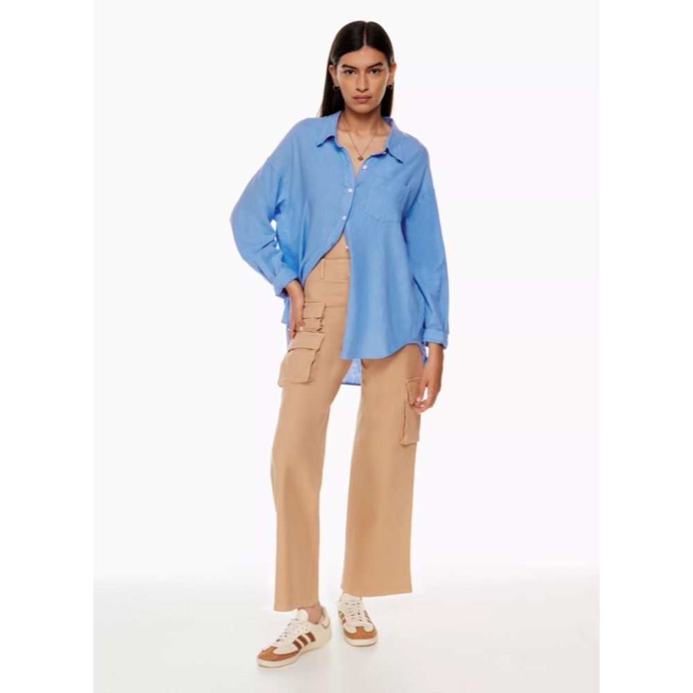 🆕 Aritzia Wilfred Free Relaxed Linen Oversized Shirt in GD Azurine Blue